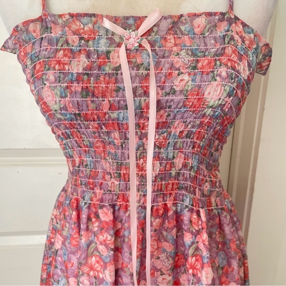 Vintage 70s California Holiday Bohemian Floral Hippie Pin Up Maxi Dress
